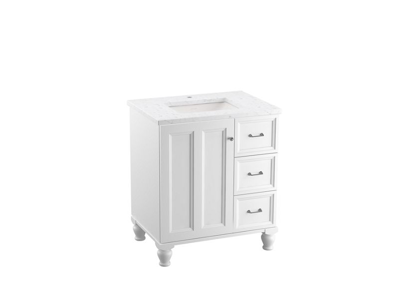 KOHLER K-99517-LGR-1WA Damask 30" Bathroom Vanity Cabinet In Linen White
