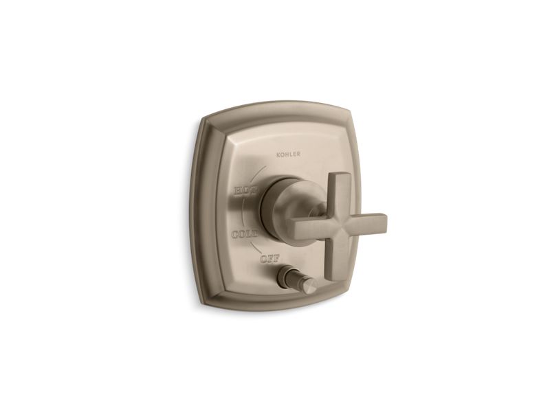 KOHLER K-T98759-3-BV Margaux Rite-Temp(R) pressure-balancing valve trim with push-button diverter and cross handles, valve not included