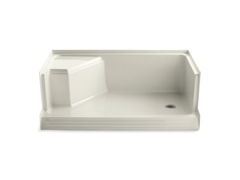 KOHLER K-9496-96 Memoirs 60" x 36" single threshold right-hand drain shower base with integral seat at left