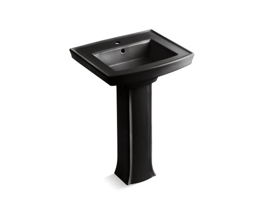KOHLER K-2359-1-7 Black Black Archer Pedestal bathroom sink with single faucet hole