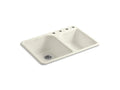 KOHLER K-5932-4-96 Executive Chef 33" x 22" x 10-5/8" top-mount large/medium, high/low double-bowl kitchen sink with 4 faucet holes