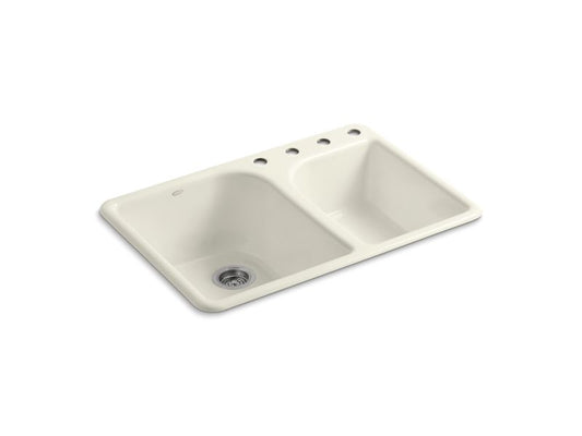 KOHLER K-5932-4-96 Executive Chef 33" x 22" x 10-5/8" top-mount large/medium, high/low double-bowl kitchen sink with 4 faucet holes