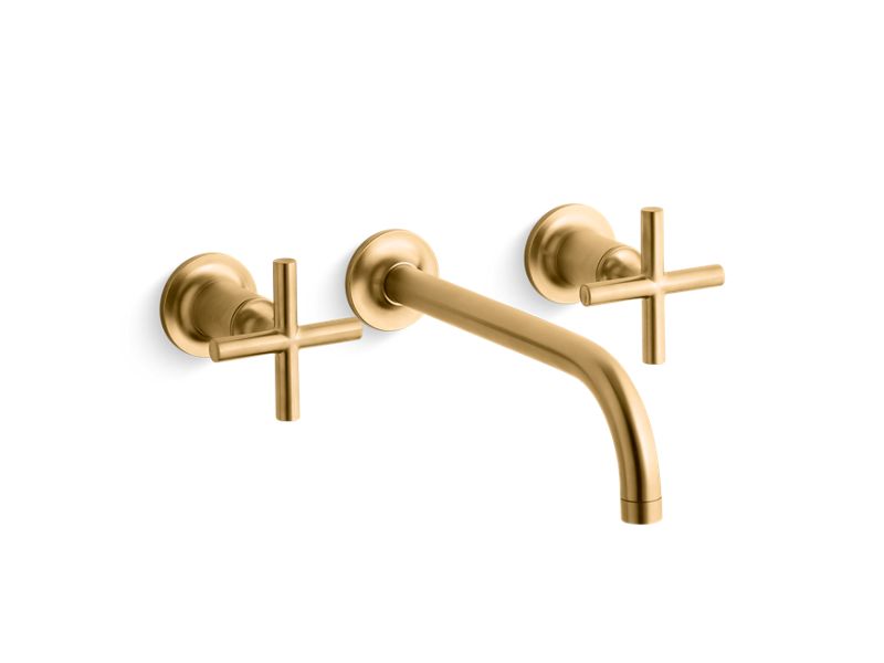 KOHLER K-T14414-3-2MB Vibrant Brushed Moderne Brass Purist Widespread wall-mount bathroom sink faucet trim with cross handles, 1.2 gpm
