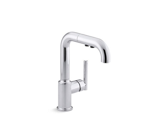 KOHLER K-7506-CP Polished Chrome Purist Pull-out kitchen sink faucet with three-function sprayhead
