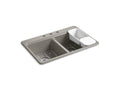 KOHLER K-8679-3A2-K4 Riverby 33" x 22" x 9-5/8" top-mount double-equal workstation kitchen sink with accessories and 3 faucet holes