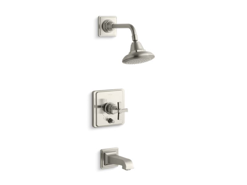 KOHLER K-T13133-3A-BN Vibrant Brushed Nickel Pinstripe Pure Rite-Temp pressure-balancing bath and shower faucet trim with cross handle, valve not included