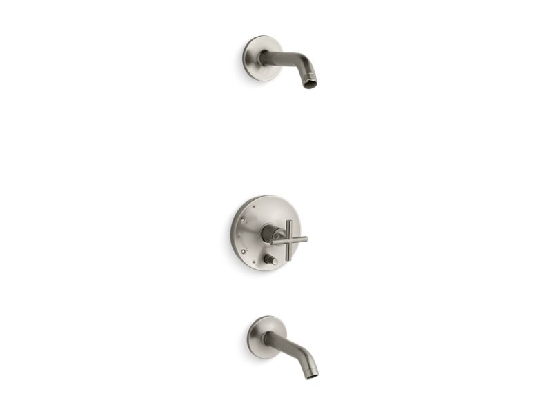 KOHLER K-T14420-3L-BN Vibrant Brushed Nickel Purist Rite-Temp bath and shower trim set with push-button diverter and cross handle, less showerhead