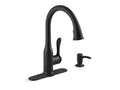 KOHLER K-REC23863-SD-BL Motif Pull-down kitchen faucet with soap/lotion dispenser In Matte Black