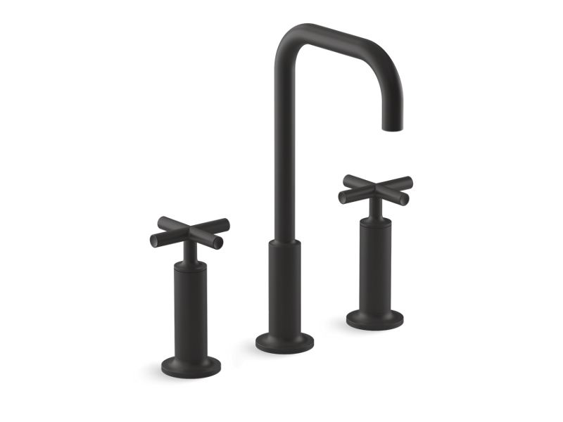 KOHLER K-14408-3-BL Matte Black Purist Widespread bathroom sink faucet with cross handles, 1.2 gpm