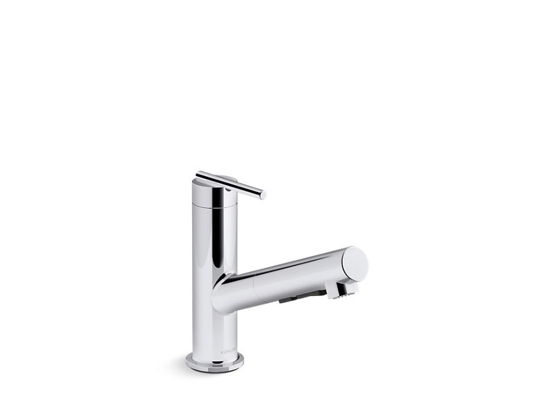 KOHLER K-22976-CP Polished Chrome Crue Pull-out kitchen sink faucet with three-function sprayhead