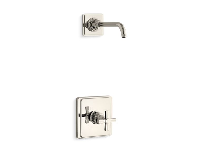 KOHLER K-TLS13134-3B-SN Pinstripe Rite-Temp shower trim set with cross handle, less showerhead