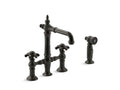 KOHLER K-76520-3M-2BZ Artifacts Deck-mount bridge bar sink faucet with prong handles and sidespray