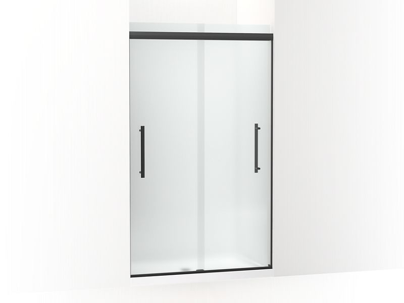 KOHLER K-707601-8D3-BL Matte Black Pleat Frameless sliding shower door, 79-1/16" H x 44-5/8 - 47-5/8" W, with 5/16" thick Frosted glass