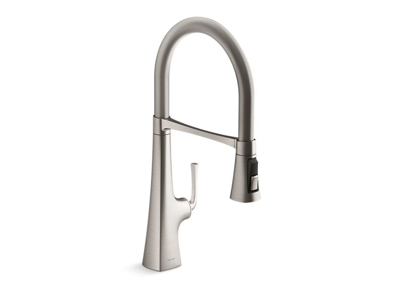 KOHLER K-22061-VS Vibrant Stainless Graze Semi-professional kitchen sink faucet with three-function sprayhead