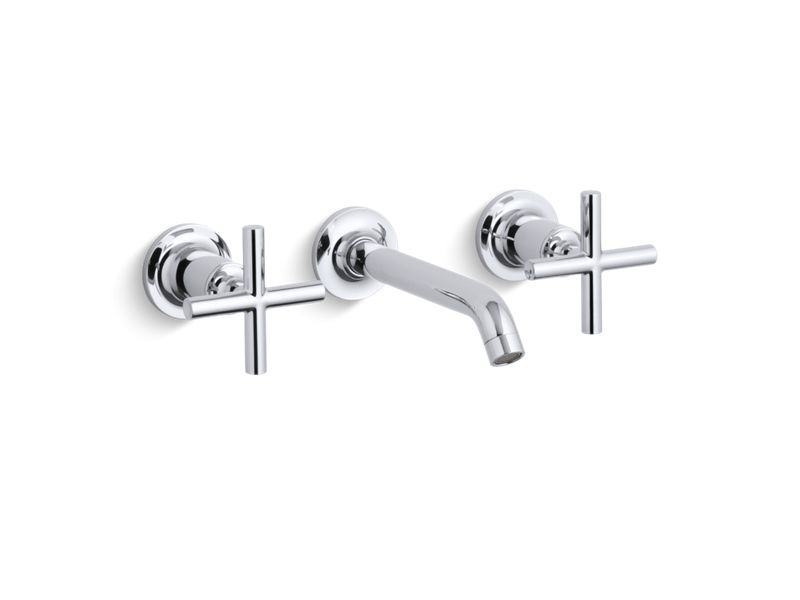 KOHLER K-T14413-3-CP Polished Chrome Purist Widespread wall-mount bathroom sink faucet trim with cross handles, 1.2 gpm