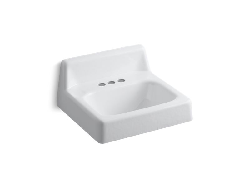 KOHLER K-2861-0 White Hudson 19" x 17" wall-mount bathroom sink with 4" centerset faucet holes