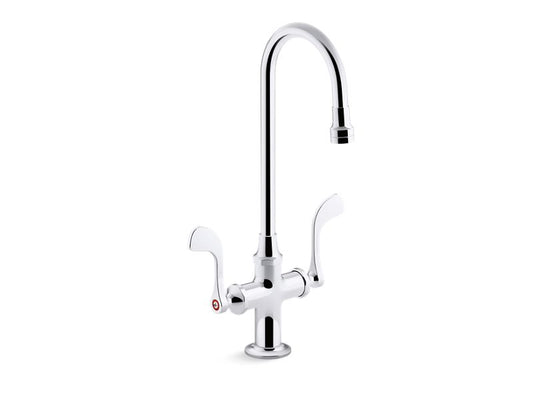 KOHLER K-100T70-5ANL-CP Polished Chrome Triton Bowe 0.5 gpm monoblock gooseneck bathroom sink faucet with laminar flow and wristblade handles, drain not included