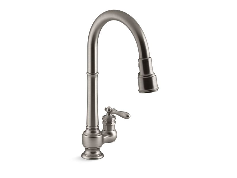 KOHLER K-99260-VS Vibrant Stainless Artifacts Pull-down kitchen sink faucet with three-function sprayhead
