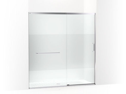 KOHLER K-707617-8G81-SH Bright Silver Elate Tall Sliding shower door, 75-1/2" H x 68-1/4 - 71-5/8" W, with heavy 5/16" thick Crystal Clear glass with privacy band