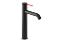 KOHLER Components K-77959-4AMU-BLR Matte Black with Red Accents Tall single-handle bathroom sink faucet with Pin handle, 1.2 gpm