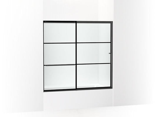 KOHLER K-707618-8G79-BL Matte Black Elate Sliding bath door, 56-3/4" H x 56-1/4 - 59-5/8" W with heavy 5/16" thick Crystal Clear glass with rectangular grille pattern