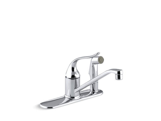 KOHLER K-15173-F-CP Coralais Three-hole kitchen sink faucet with 8-1/2" spout, matching finish sidespray through escutcheon and lever handle