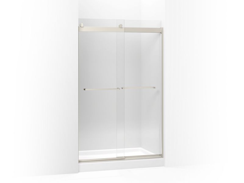 KOHLER K-706016-L-NX Levity Sliding shower door, 74" H x 44-5/8 - 47-5/8" W, with 3/8" thick Crystal Clear glass and square towel bar
