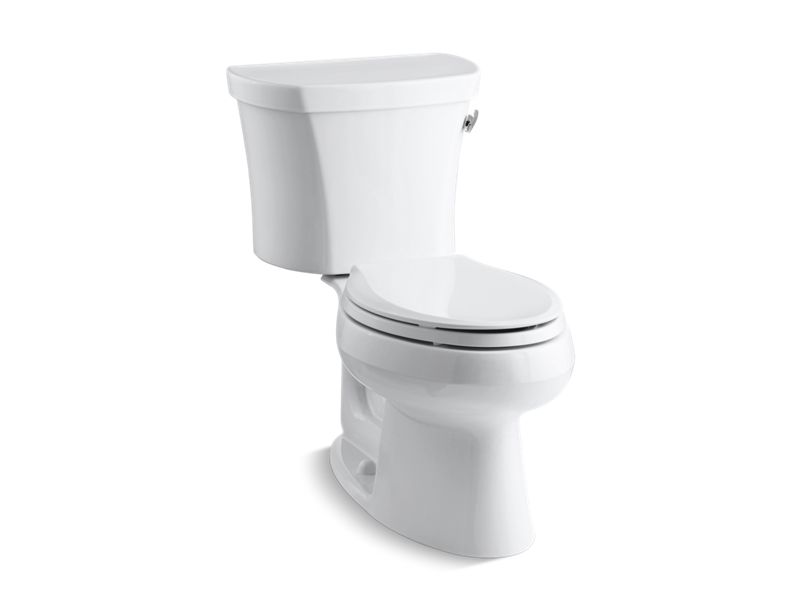 KOHLER K-3948-RZ-0 White Wellworth Two-piece elongated 1.28 gpf toilet with right-hand trip lever, tank cover locks, insulated tank and 14" rough-in