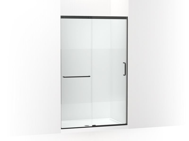 KOHLER K-707613-8G81-BL Matte Black Elate Tall Sliding shower door, 75-1/2" H x 44-1/4 - 47-5/8" W, with heavy 5/16" thick Crystal Clear glass with privacy band