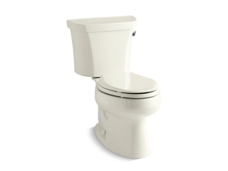 KOHLER K-3998-RZ-96 Biscuit Wellworth Two-piece elongated 1.28 gpf toilet with right-hand trip lever, tank cover locks, and insulated tank