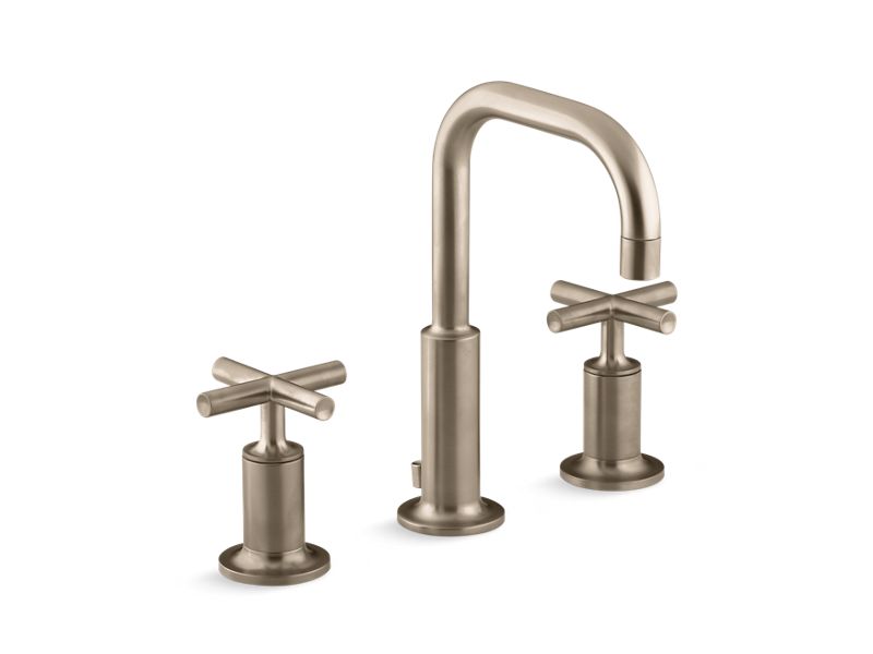 KOHLER K-14406-3-BV Vibrant Brushed Bronze Purist Widespread bathroom sink faucet with cross handles, 1.2 gpm