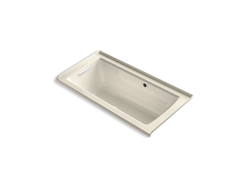 KOHLER K-1947-GHLW-47 Almond Archer 60" x 30" integral flange Heated BubbleMassage air bath with Bask heated surface and left-hand drain