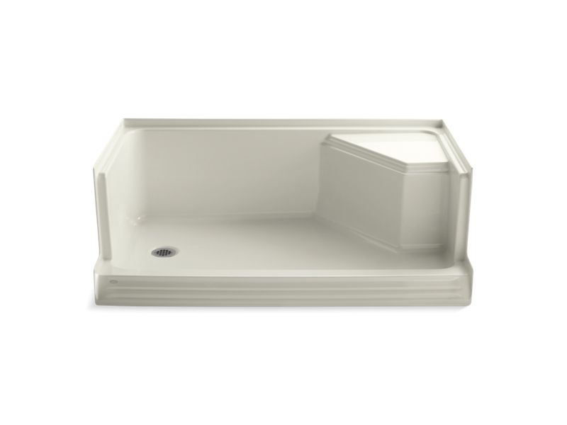 KOHLER K-9489-96 Memoirs 60" x 36" single threshold left-hand drain shower base with integral seat at right