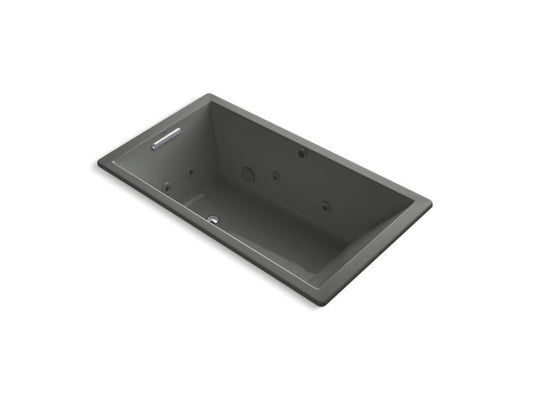 KOHLER K-1173-JH-58 Thunder Grey Underscore 66" x 36" heated whirlpool bath with end drain