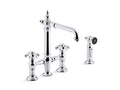 KOHLER K-76519-3M-CP Artifacts deck-mount bridge kitchen sink faucet with prong handles and sidespray