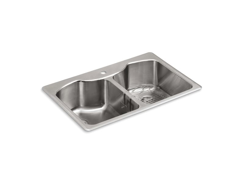 KOHLER K-3842-1-NA Octave 33" x 22" x 9-5/16" Top-mount/undermount double-equal stainless steel kitchen sink with single faucet hole