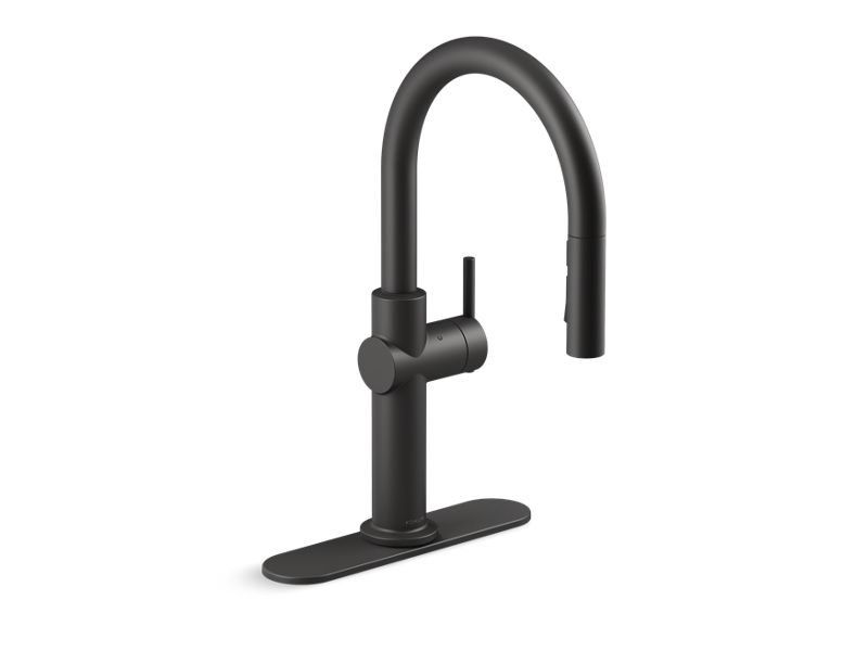 KOHLER K-22974-BL Matte Black Crue Touchless pull-down kitchen sink faucet with three-function sprayhead