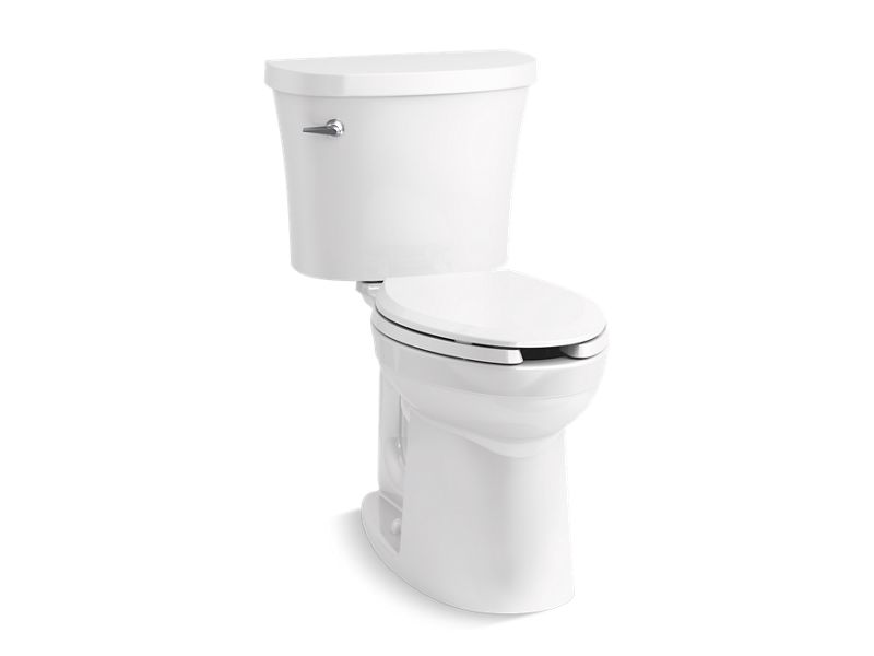 KOHLER K-25077-SST-0 White Kingston Two-piece elongated 1.28 gpf chair height toilet with tank cover locks and antimicrobial finish