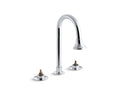 KOHLER K-7303-KC-CP Triton Widespread commercial bathroom sink faucet with gooseneck spout with rosespray and rigid connections, requires handles, drain not included