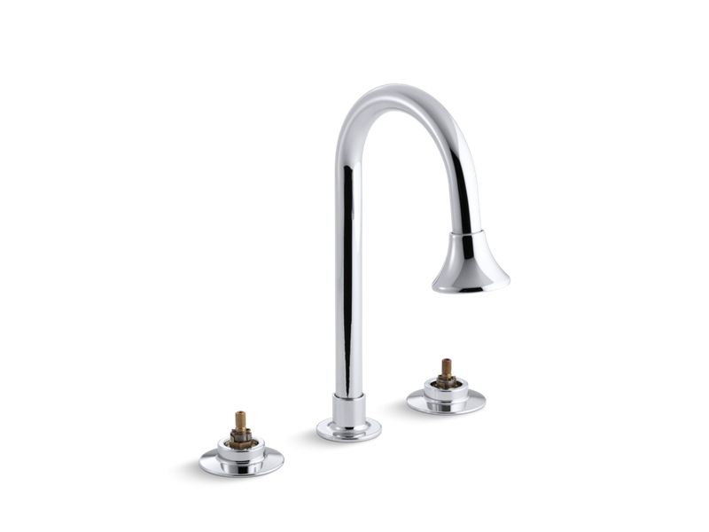 KOHLER K-7303-KC-CP Triton Widespread commercial bathroom sink faucet with gooseneck spout with rosespray and rigid connections, requires handles, drain not included