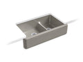 KOHLER K-6427-K4 Whitehaven 35-11/16" x 21-9/16" x 9-5/8" Smart Divide undermount double-bowl large/medium farmhouse kitchen sink with tall apron