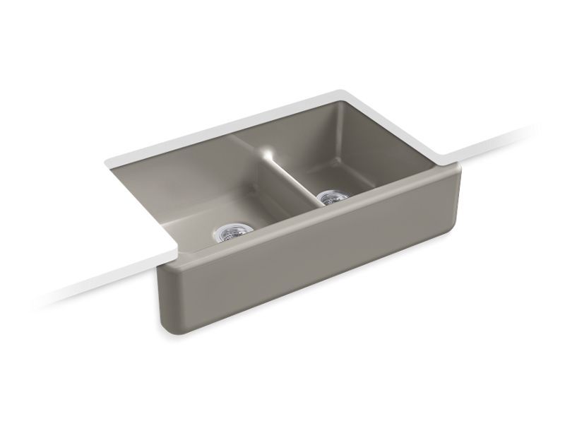 KOHLER K-6427-K4 Whitehaven 35-11/16" x 21-9/16" x 9-5/8" Smart Divide undermount double-bowl large/medium farmhouse kitchen sink with tall apron