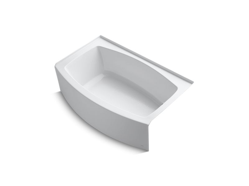 KOHLER K-1100-RAW-0 Expanse 60" x 32" curved alcove bath with Bask heated surface and right-hand drain