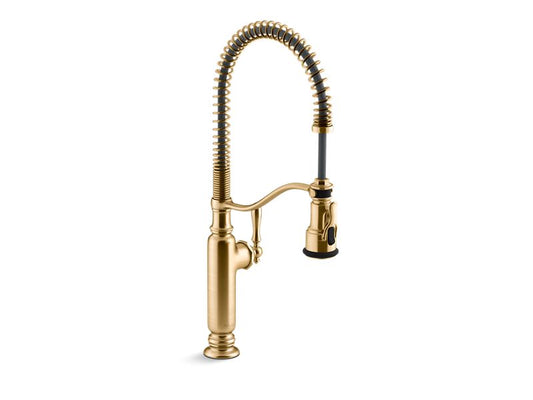 KOHLER K-77515-2MB Vibrant Brushed Moderne Brass Tournant Semi-professional kitchen sink faucet with three-function sprayhead