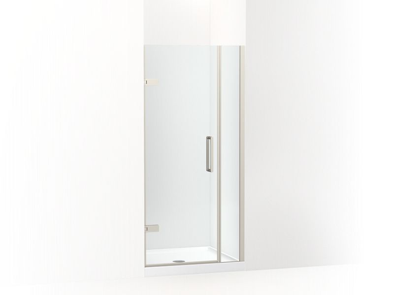 KOHLER K-27588-10L-BNK Anodized Brushed Nickel Composed Frameless pivot shower door, 71-9/16" H x 33-5/8 - 34-3/8" W, with 3/8" thick Crystal Clear glass