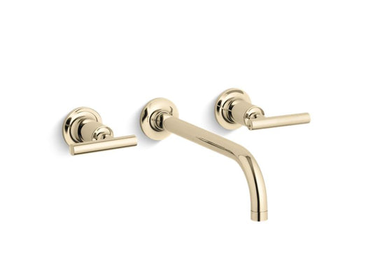 KOHLER K-T14414-4-AF Vibrant French Gold Purist Widespread wall-mount bathroom sink faucet trim with lever handles, 1.2 gpm