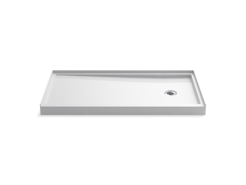KOHLER K-8458-0 White Rely 60" x 32" single-threshold shower base with right-hand drain
