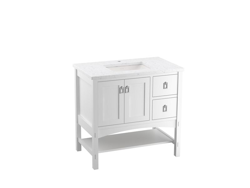 KOHLER K-CM99556-BD1-1WA Marabou 36" Bathroom Vanity Cabinet With Sink And Quartz Top In Linen White