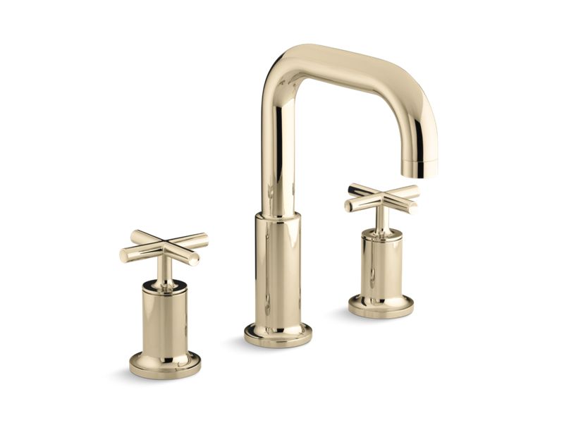 KOHLER K-T14428-3-AF Purist Deck-Mount Bath Faucet Trim With Cross Handles In Vibrant French Gold