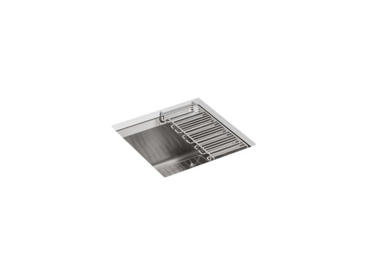 KOHLER K-3671-NA 8 Degree 18" x 18" x 10-3/16" Undermount bar sink with rack and wine glass rack